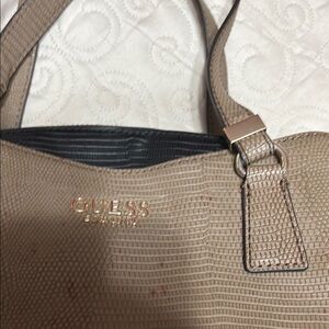 Guess Tan Shoulder Bag with Textured Leather and Gold Hardware